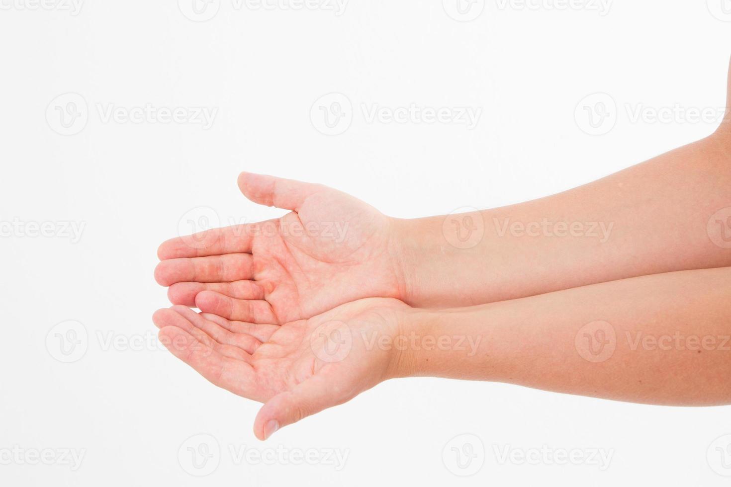 male hand two palm up. handbreadth isolated on a white background. Front view. Mock up. Copy space. Template. Blank. photo