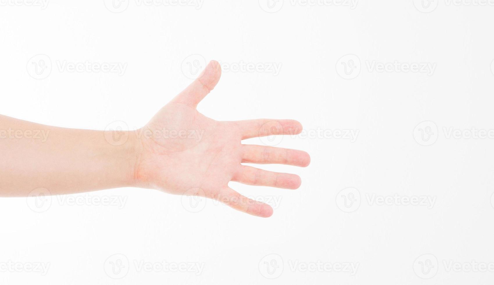 Greeting hand. Caucasian arm. Mock up. Copy space. Template. Blank. photo