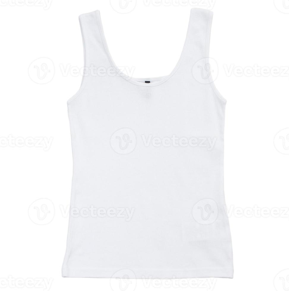 Camiseta sin mangas blanca aislada sobre fondo blanco, camiseta sin mangas mujer hueca lisa, aislada sobre fondo blanco foto