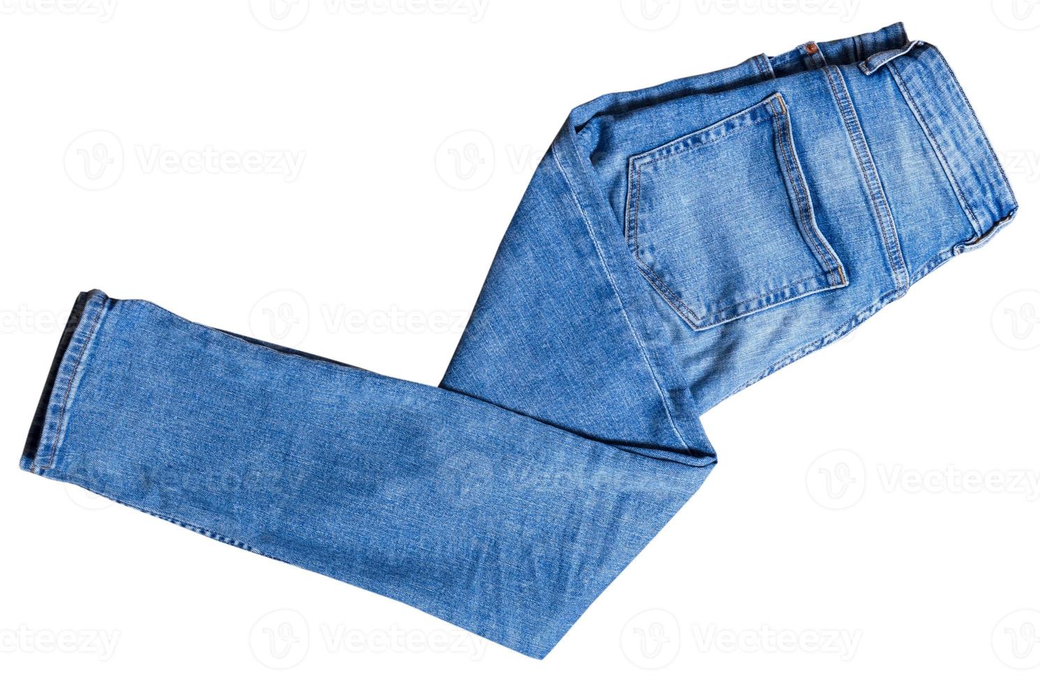 Jeans isolated on white, denim pants isolated, folded blue jeans isolated on white, summer clothes, cloth element mock up photo