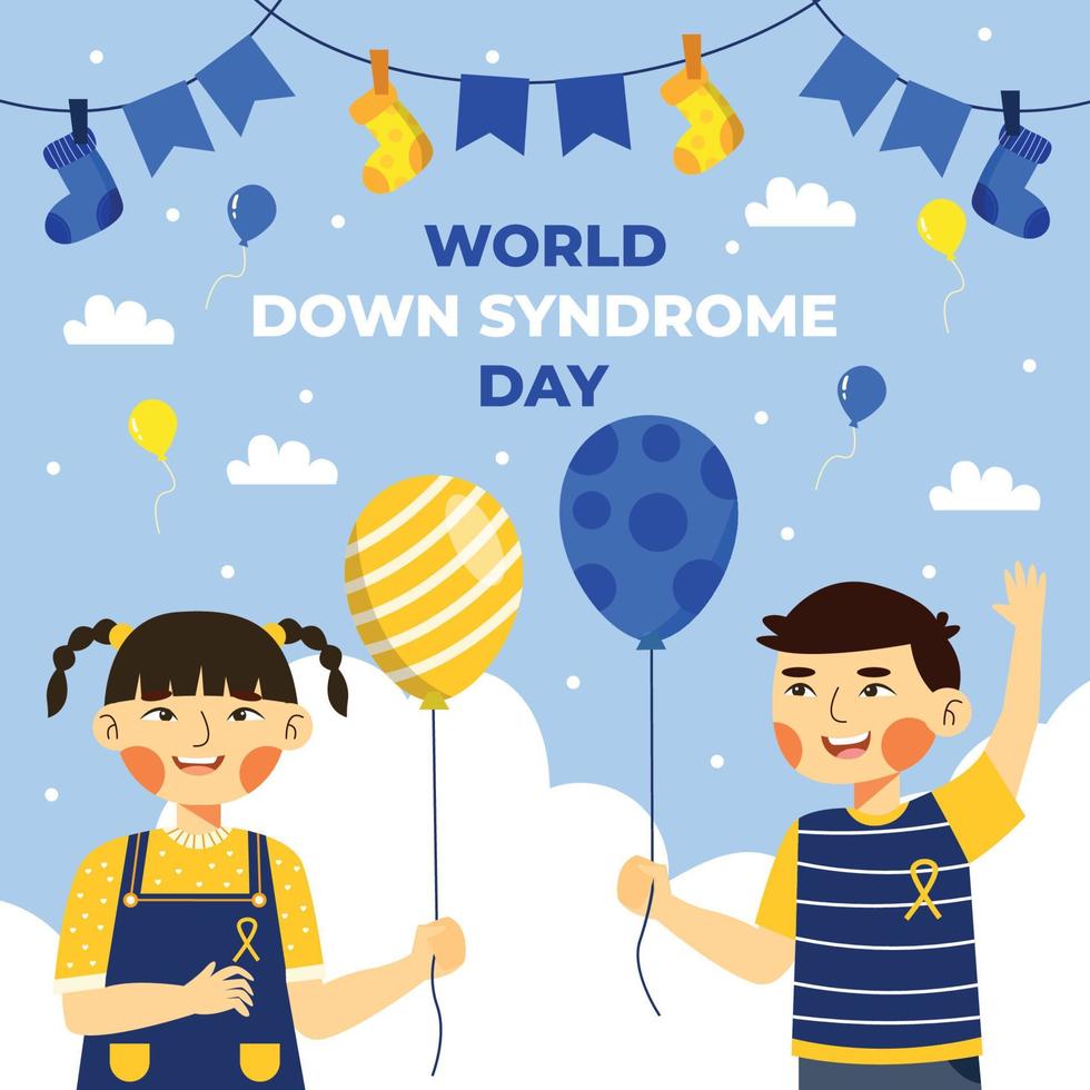 dos niños celebran el día mundial del síndrome de down vector