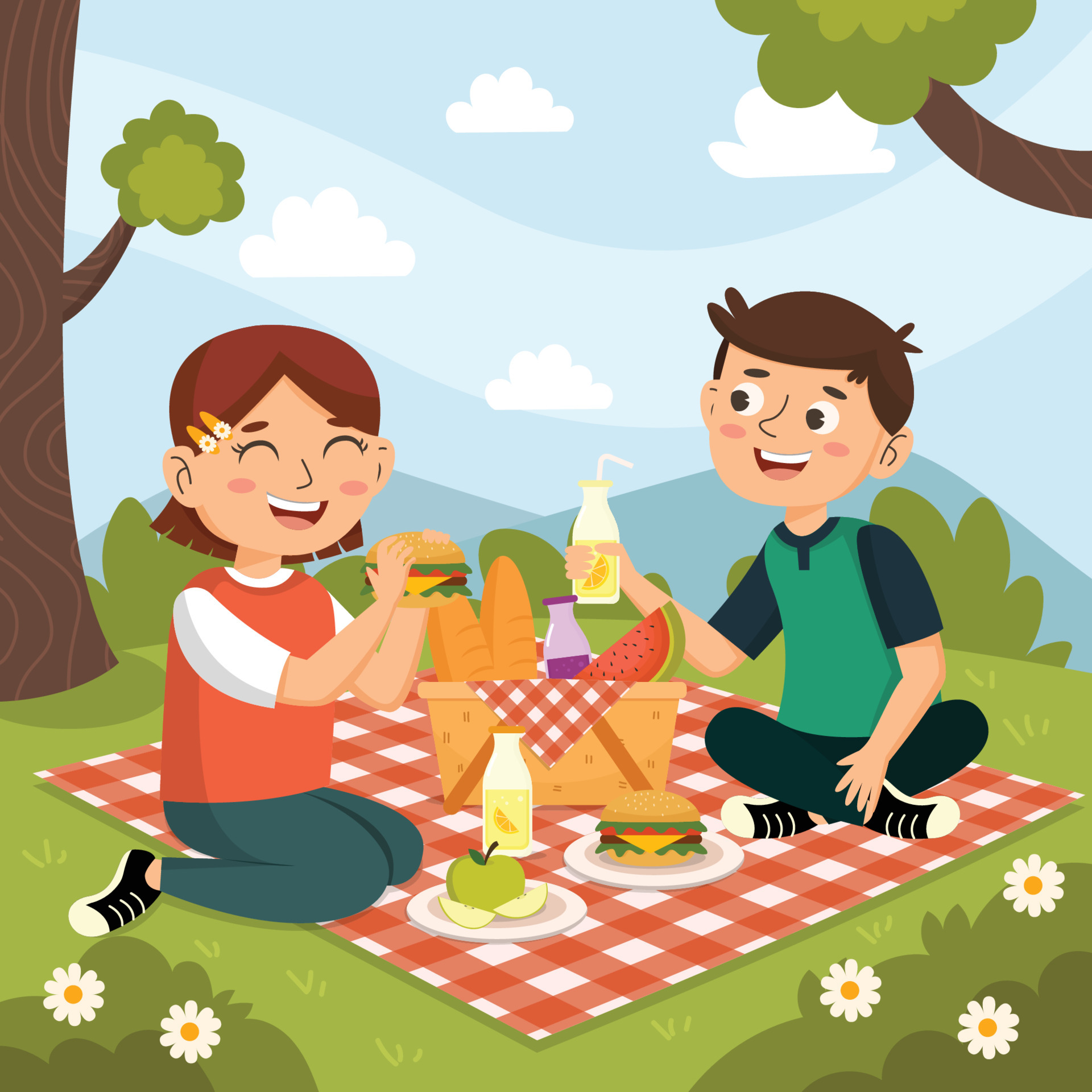 Boy And Girl Picnic in the Park 4962745 Vector Art at Vecteezy