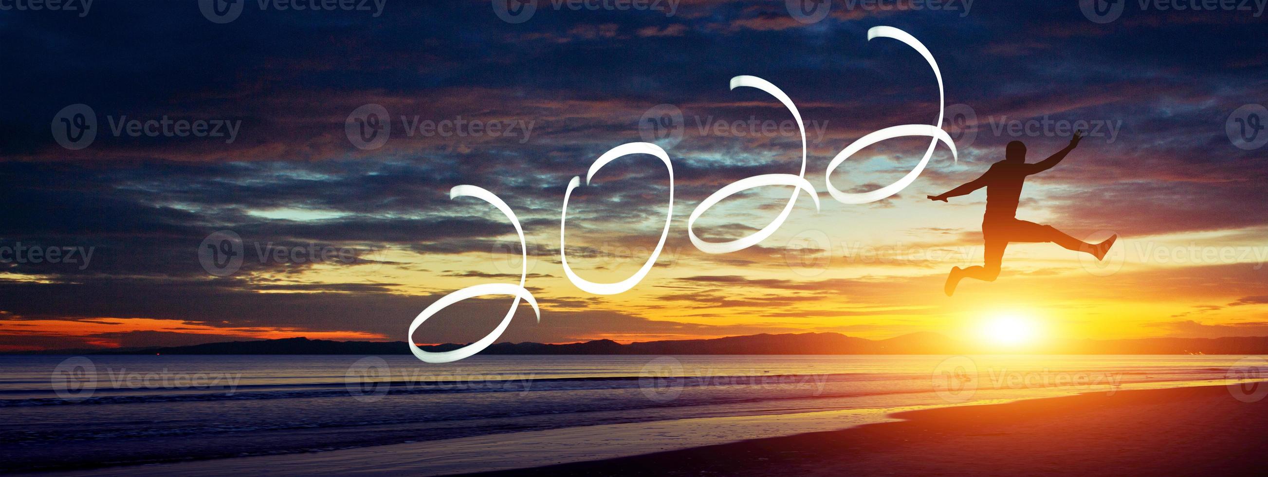 Happy New Year Background. Successful jump to the year 2022. photo