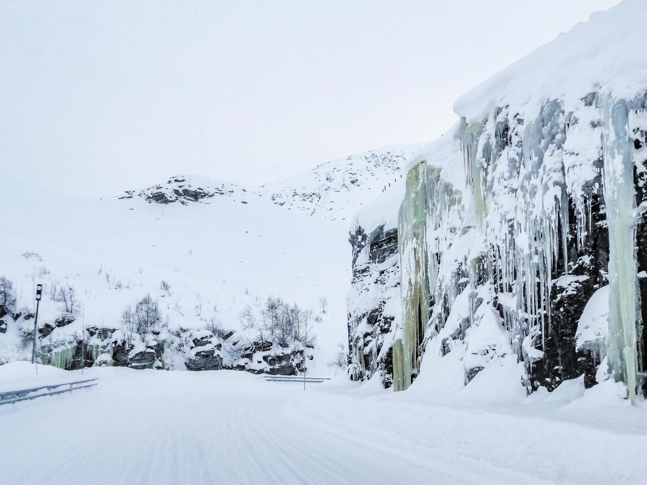 Frozen waterfall and icicles, beautiful landscape in Norway. photo