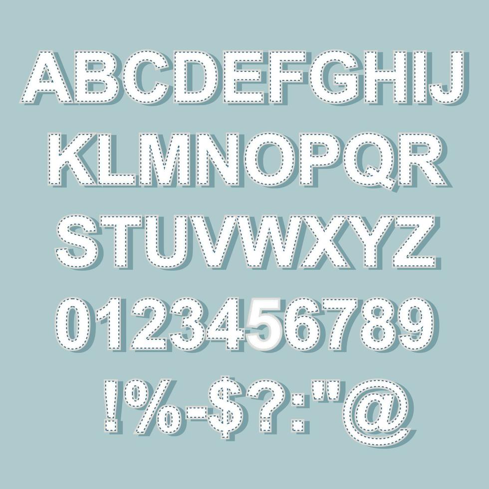 Stitched Text style alphabet collection set. llustrator Vector Eps 10.