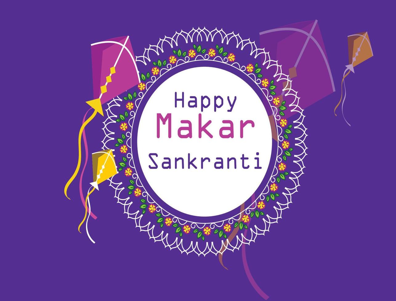 feliz makar sankranti con colorido festival hindú de cometas vector