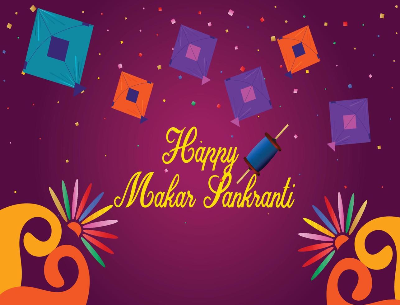 Makar Sankranti with colorful kites Free Vector