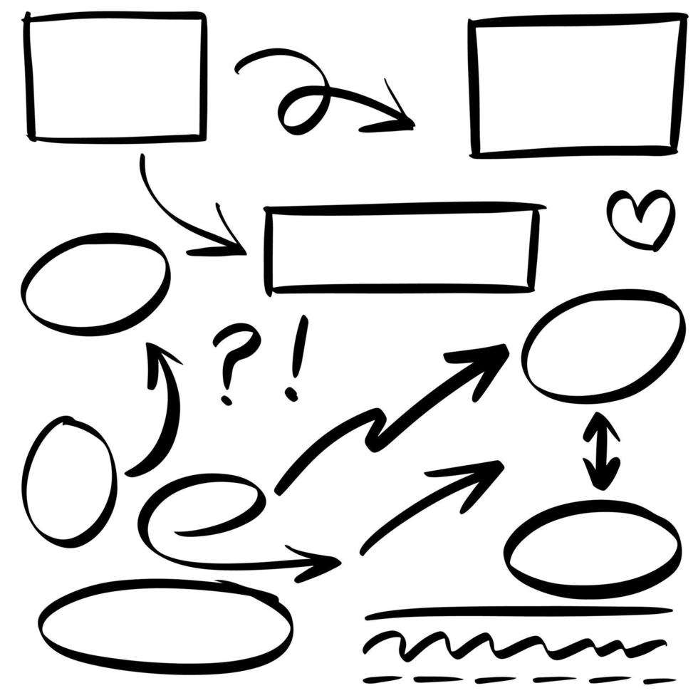 Doodle de líneas, flechas, círculos y curvas vector.Elementos de diseño dibujados a mano aislados sobre fondo blanco para infografía. ilustración vectorial. vector