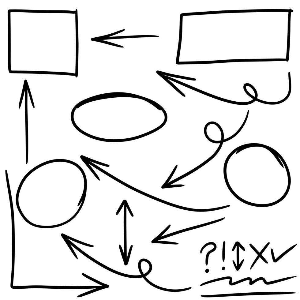 Doodle de líneas, flechas, círculos y curvas vector.Elementos de diseño dibujados a mano aislados sobre fondo blanco para infografía. ilustración vectorial. vector