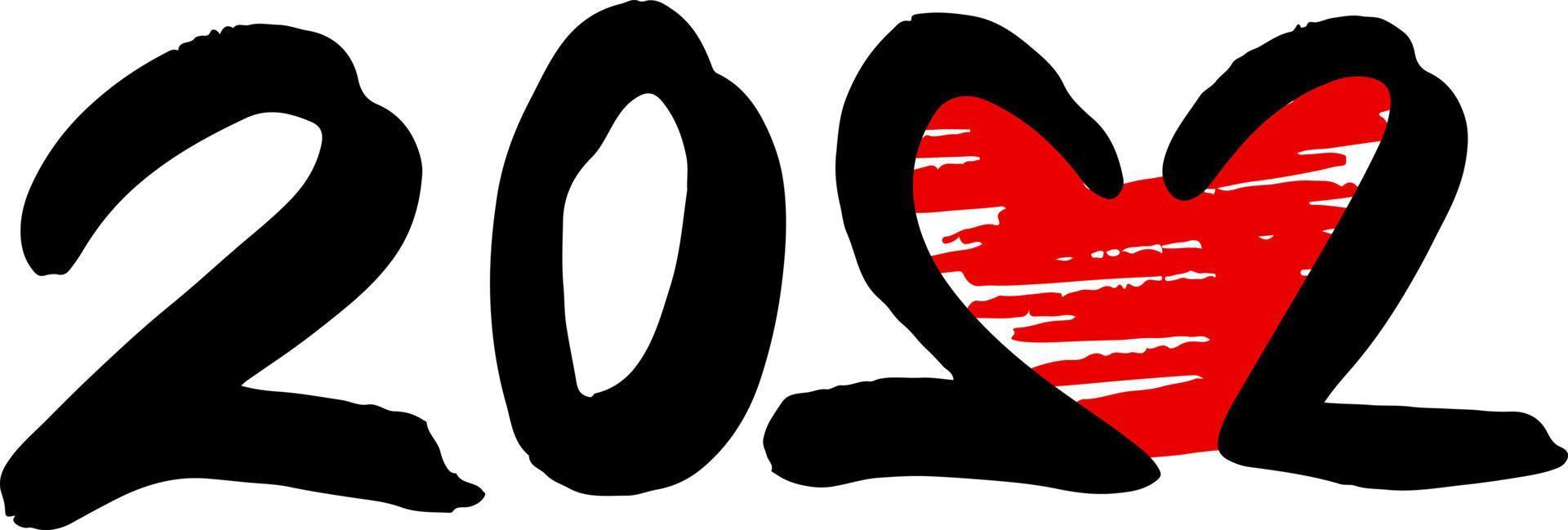 Dibujado a mano vector doodle ilustración de etiqueta 2022 aislado sobre fondo blanco. Etiqueta 2022 con amor.