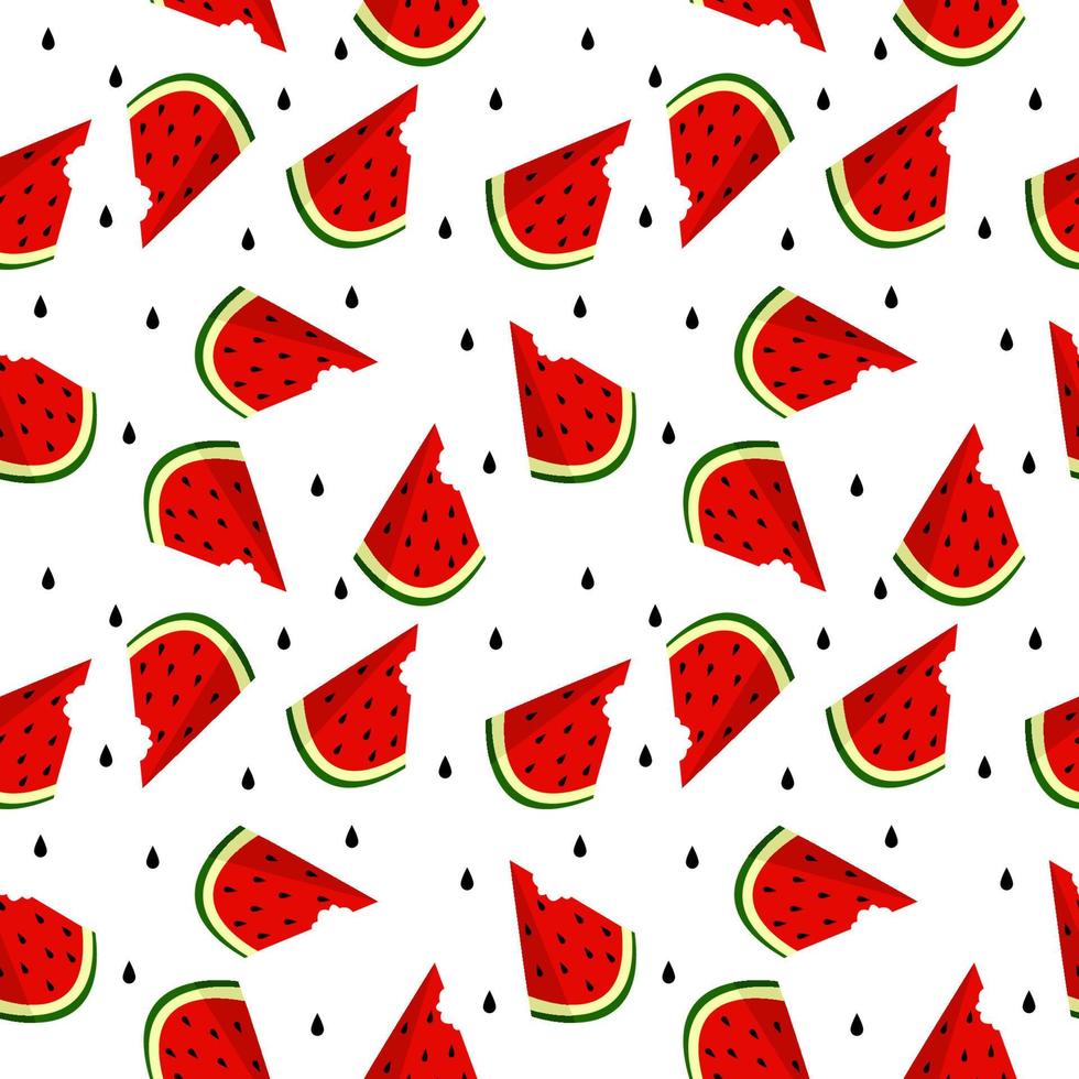 Vector watermelon background with black seeds. Seamless watermelons pattern. Vector background with watermelon slices. Vector seamless pattern of fruit watermelon