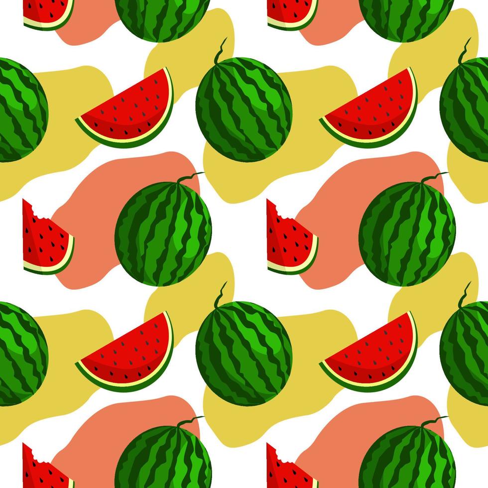 Vector watermelon background with black seeds. Seamless watermelons pattern. Vector background with watermelon slices. Vector seamless pattern of fruit watermelon