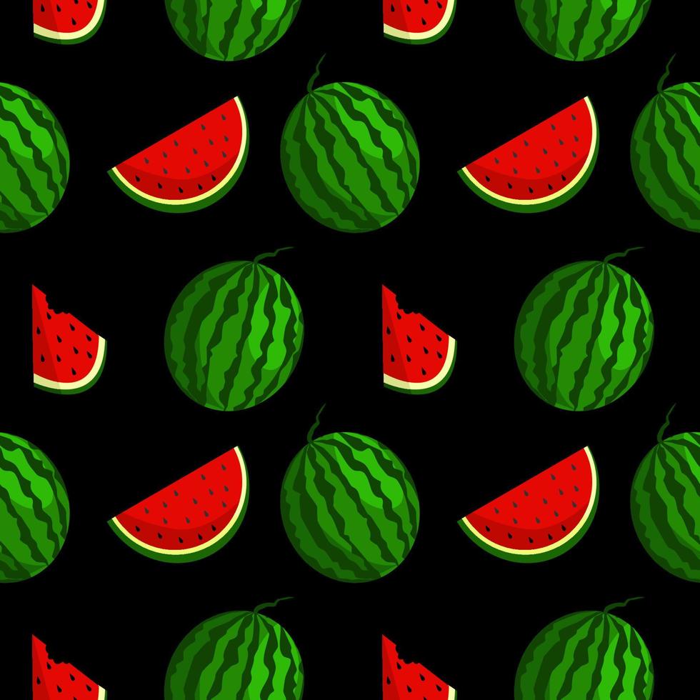 Vector watermelon background with black seeds. Seamless watermelons pattern. Vector background with watermelon slices. Vector seamless pattern of fruit watermelon