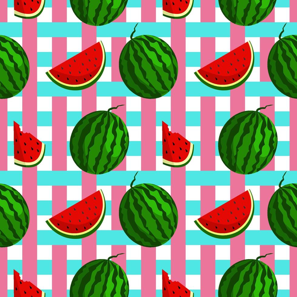 Vector watermelon background with black seeds. Seamless watermelons pattern. Vector background with watermelon slices. Vector seamless pattern of fruit watermelon