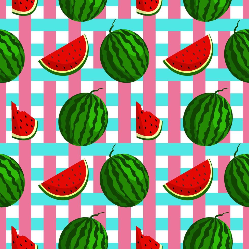 Vector watermelon background with black seeds. Seamless watermelons pattern. Vector background with watermelon slices. Vector seamless pattern of fruit watermelon