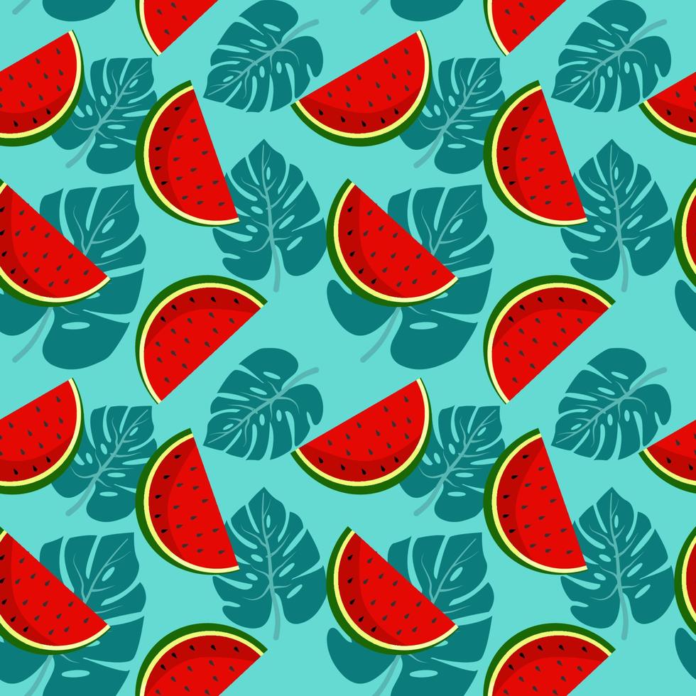 Vector watermelon background with black seeds. Seamless watermelons pattern. Vector background with watermelon slices. Vector seamless pattern of fruit watermelon