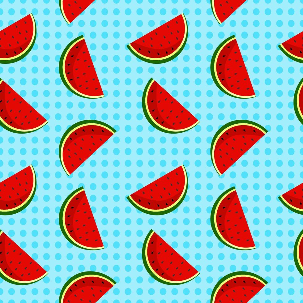 vector de fondo de sandía con semillas negras. patrón de sandías sin fisuras. vector de fondo con rodajas de sandía. vector, seamless, patrón, de, fruta, sandía