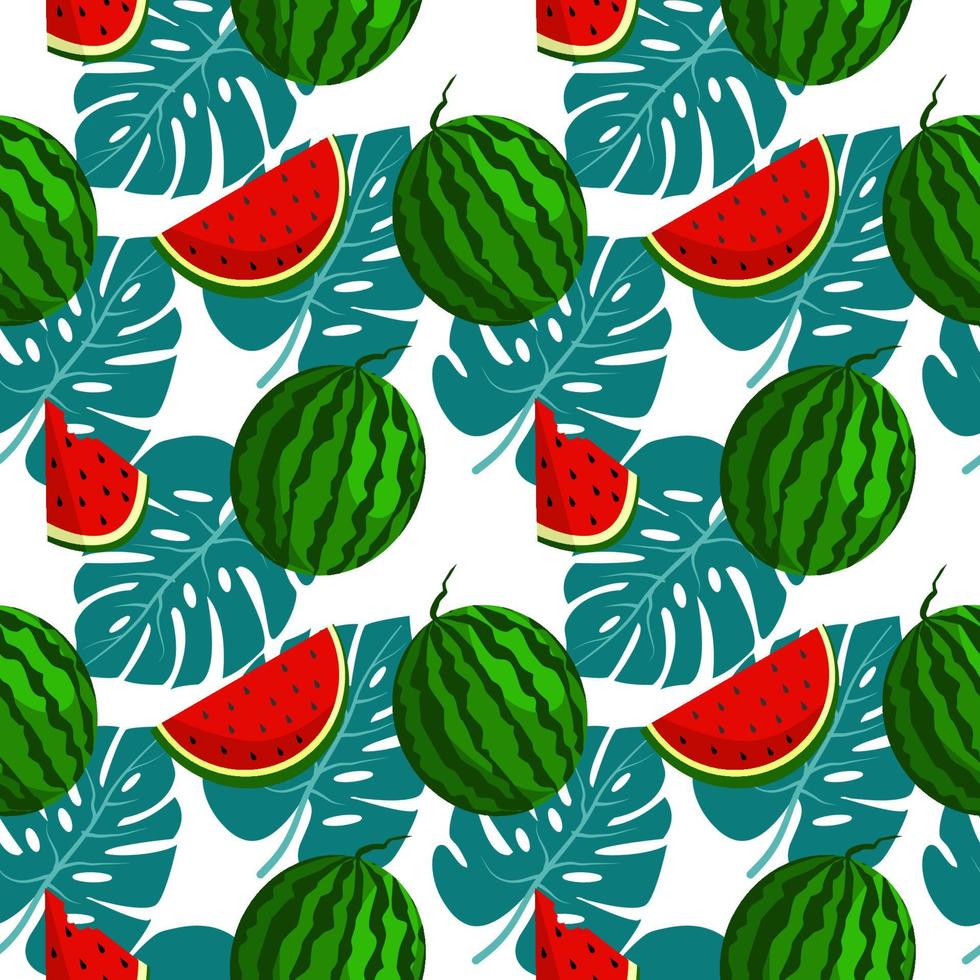 Vector watermelon background with black seeds. Seamless watermelons pattern. Vector background with watermelon slices. Vector seamless pattern of fruit watermelon