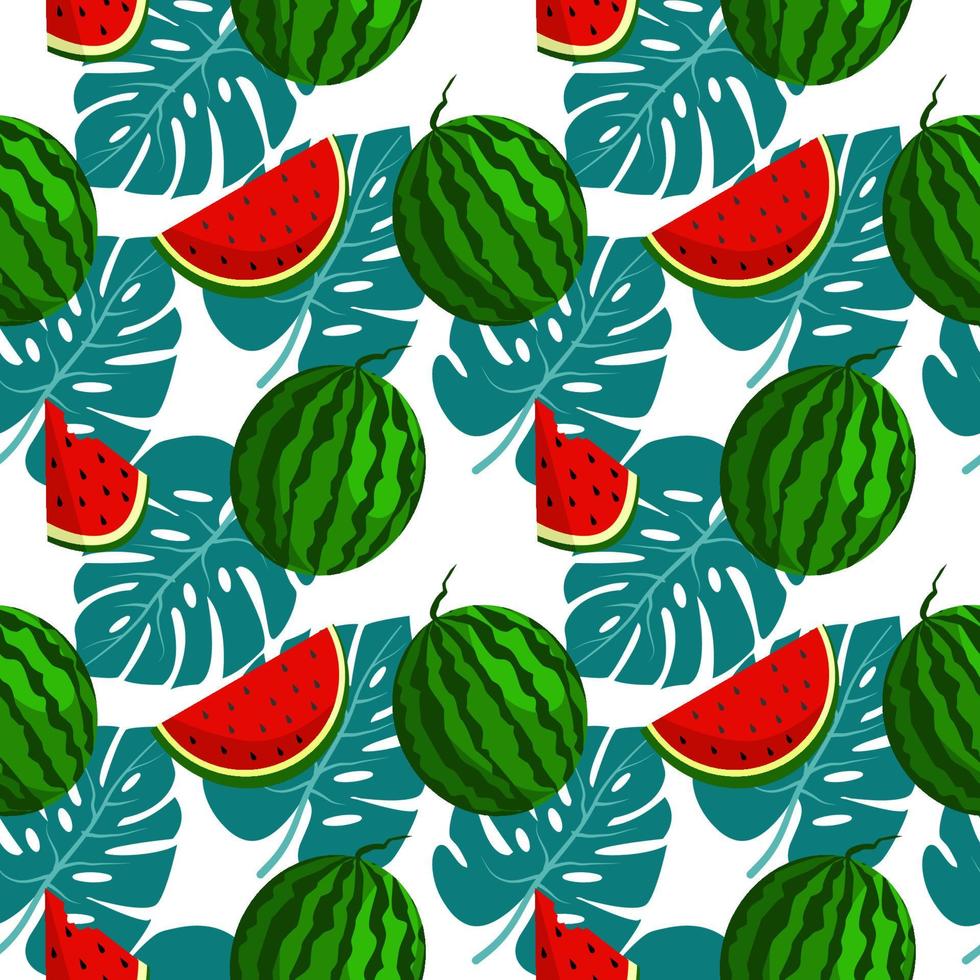 Vector watermelon background with black seeds. Seamless watermelons pattern. Vector background with watermelon slices. Vector seamless pattern of fruit watermelon