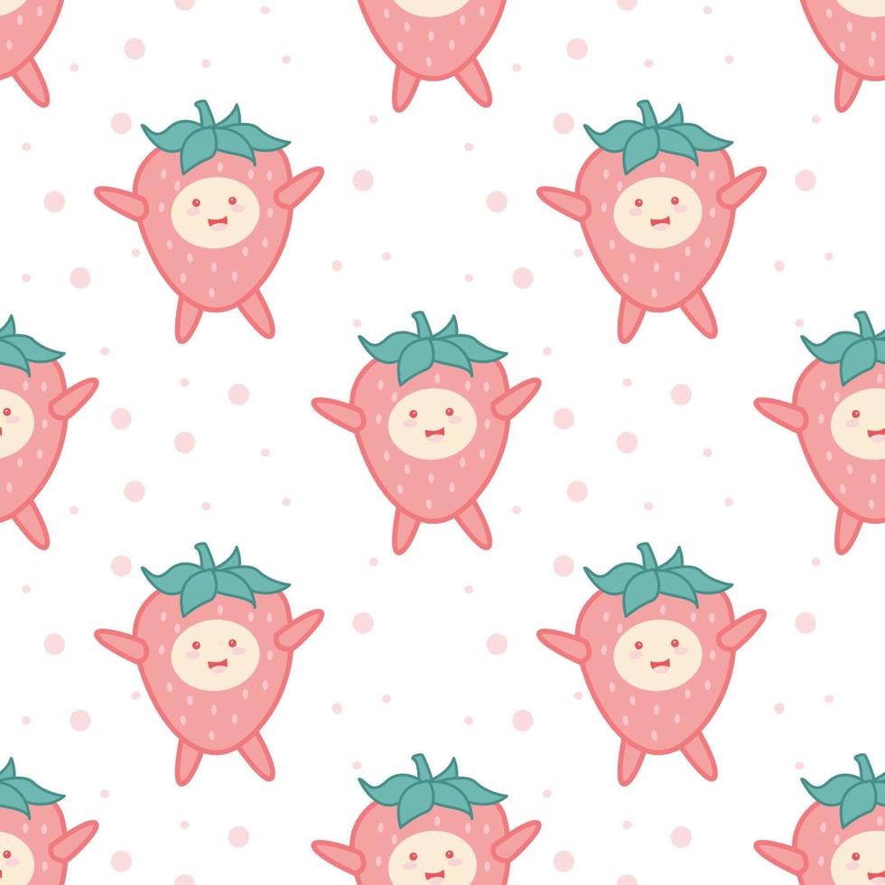Cute strawberry cartoon seamless pattern vector  Background design for kids, decorating, wallpaper, wrapping paper, fabric, backdrop