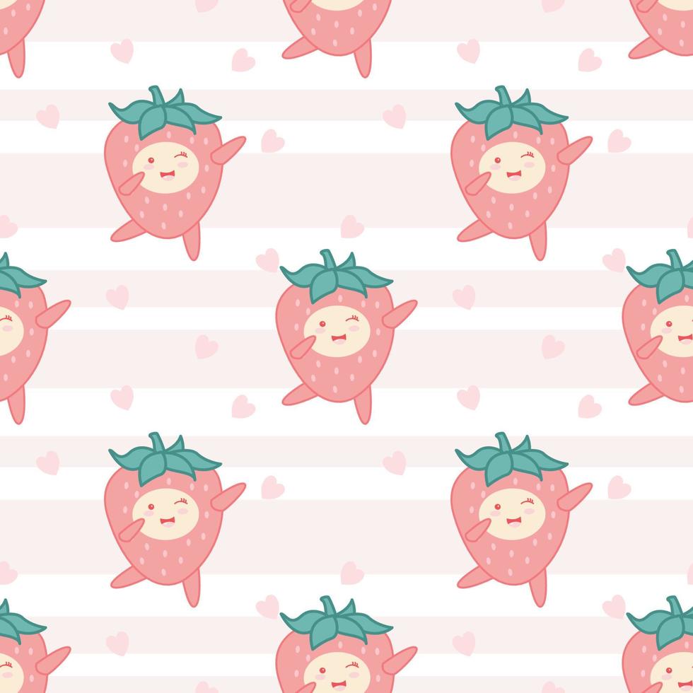 Cute strawberry cartoon seamless pattern vector  Background design for kids, decorating, wallpaper, wrapping paper, fabric, backdrop