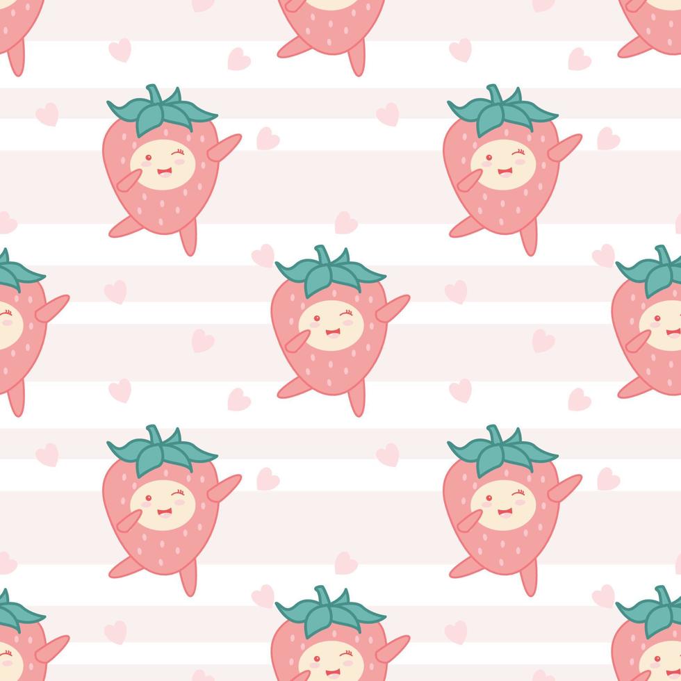 Cute strawberry cartoon seamless pattern vector  Background design for kids, decorating, wallpaper, wrapping paper, fabric, backdrop