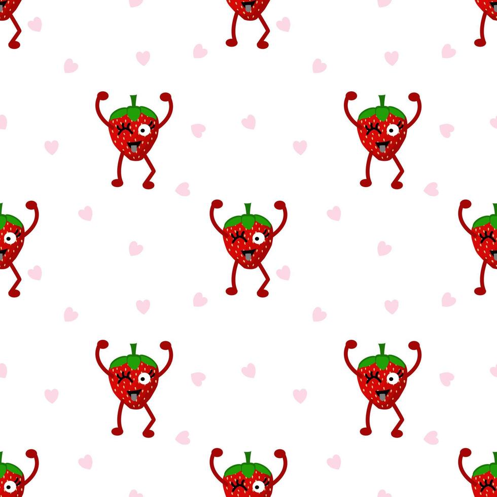 Cute strawberry cartoon seamless pattern vector  Background design for kids, decorating, wallpaper, wrapping paper, fabric, backdrop