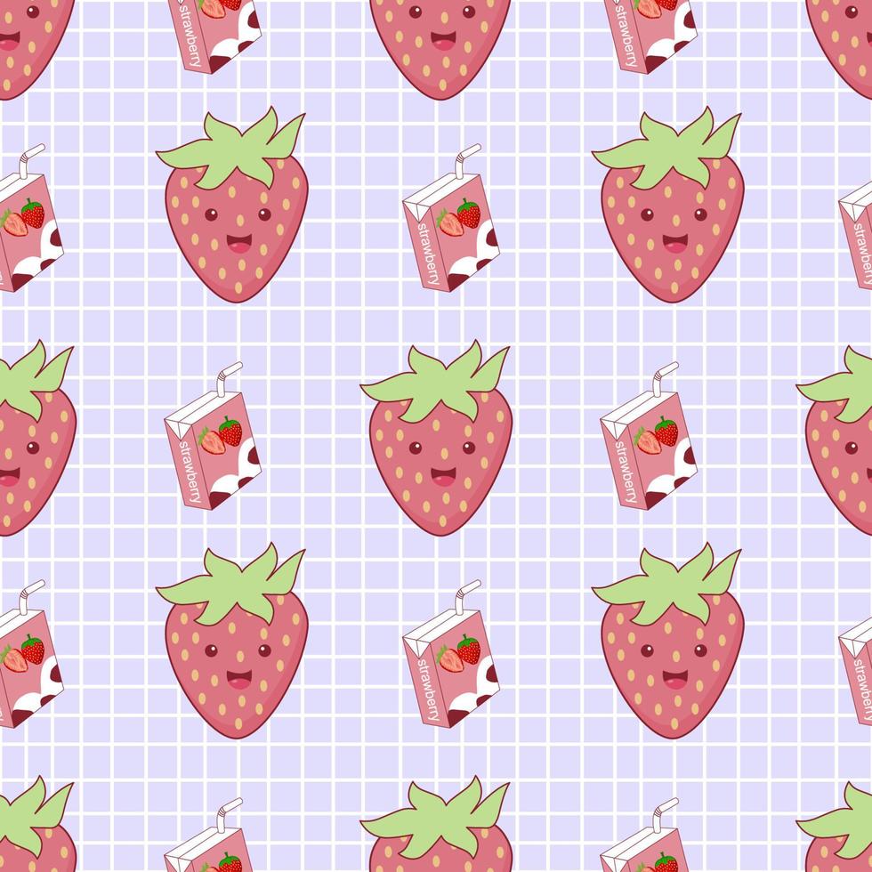 Cute strawberry cartoon seamless pattern vector  Background design for kids, decorating, wallpaper, wrapping paper, fabric, backdrop