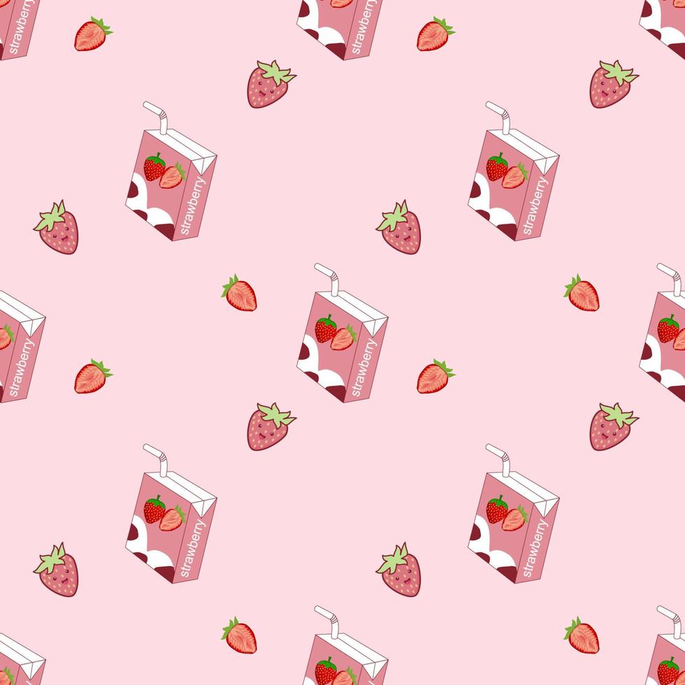 Cute strawberry cartoon seamless pattern vector  Background design for kids, decorating, wallpaper, wrapping paper, fabric, backdrop