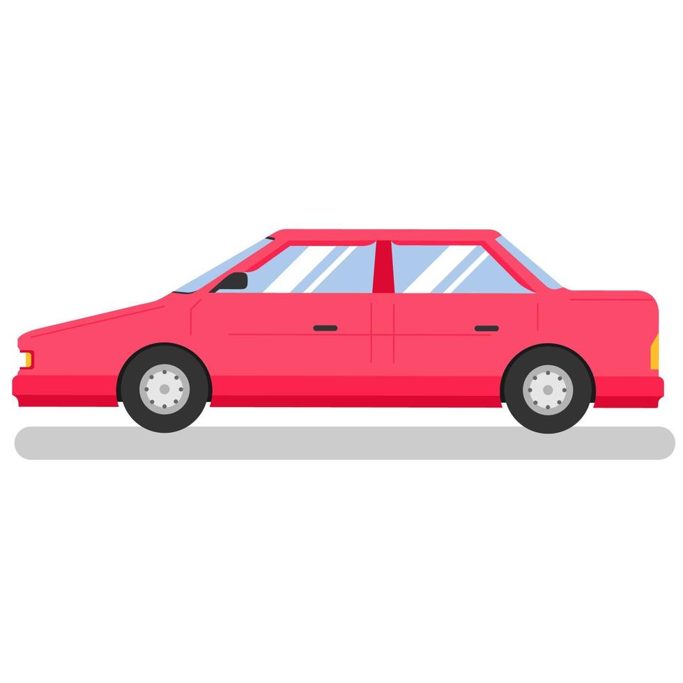 red sedan in flat color style. City car vehicle transportation. Vector illustration