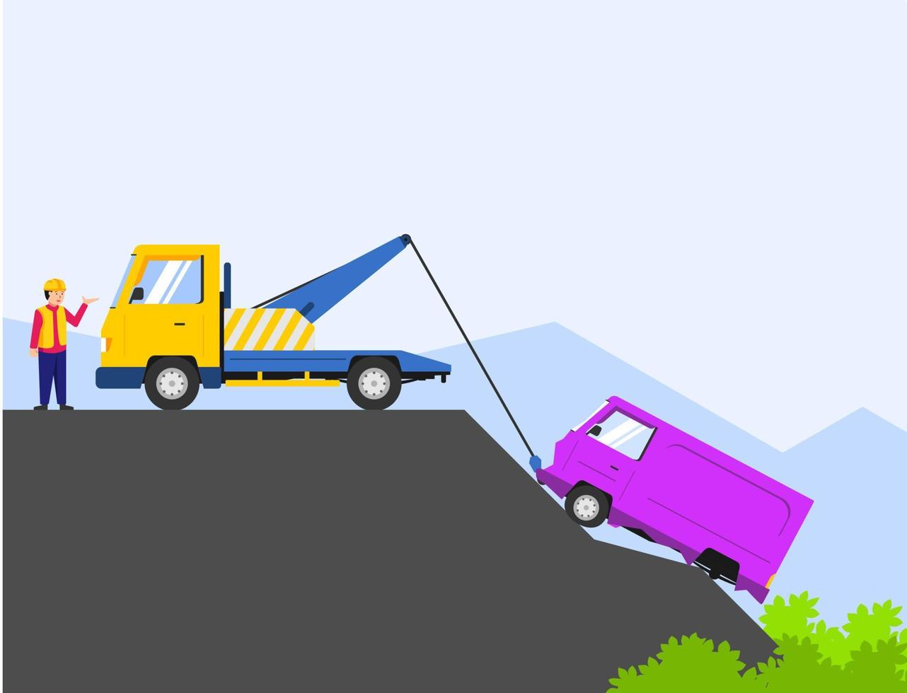 Tow truck pull vehicle that crashed into a ravine. accident 4964535