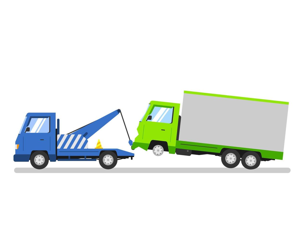 Tow truck delivers the damaged vehicle. truck accident. isolated vector