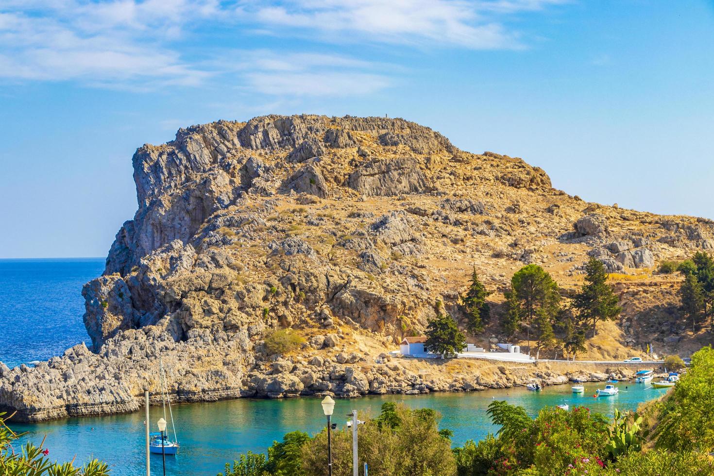 St Pauls Bay panorama with clear water Lindos Rhodes Greece. photo