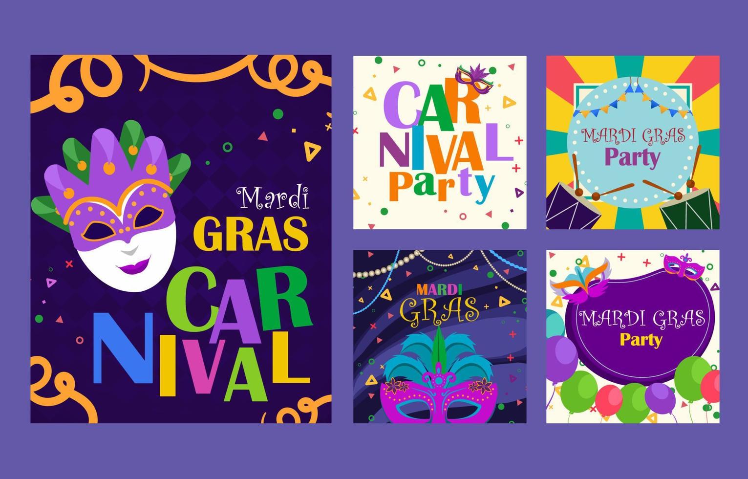 colección de tarjetas de fiesta de carnaval de mardi gras vector