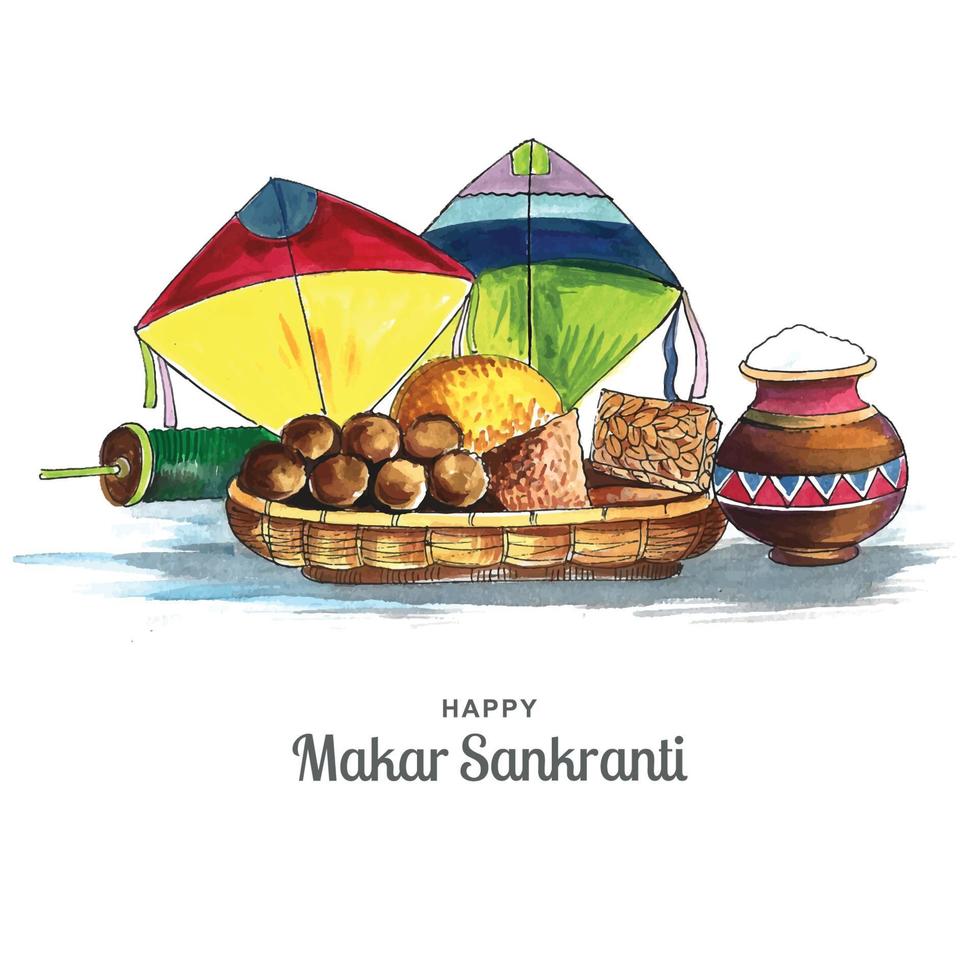 feliz makar sankranti tarjeta navideña diseño del festival de india vector