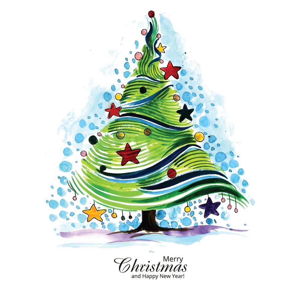 Beautiful artistic christmas tree holiday card background vector