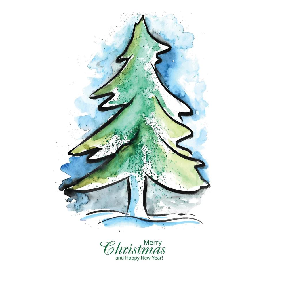 Beautiful artistic christmas tree holiday card background vector
