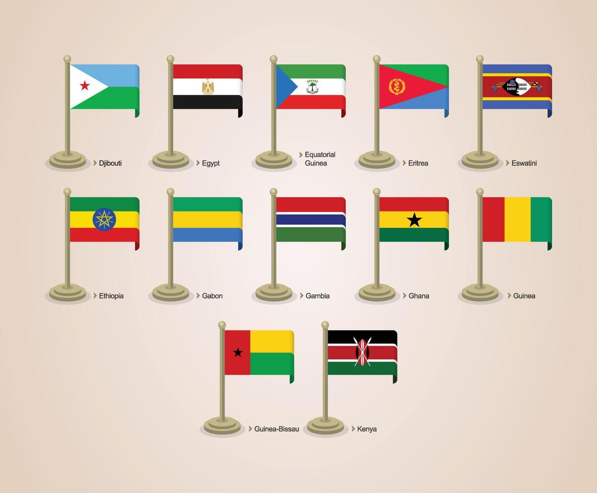 Vector graphic illustration of the flags of African countries with poles