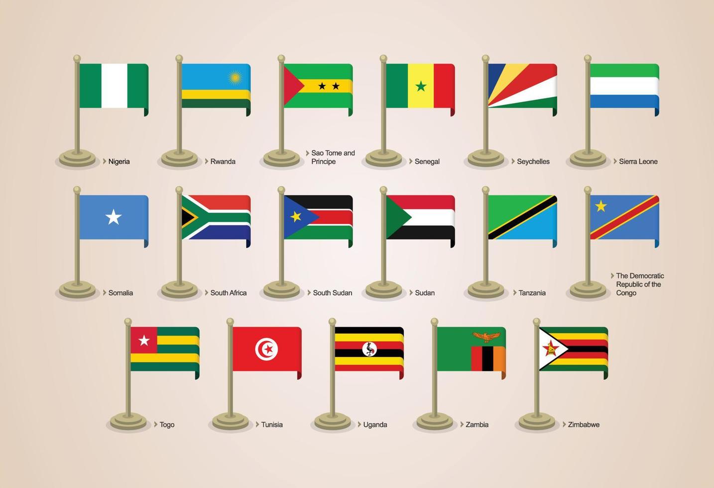 Vector graphic illustration of the flags of African countries with poles