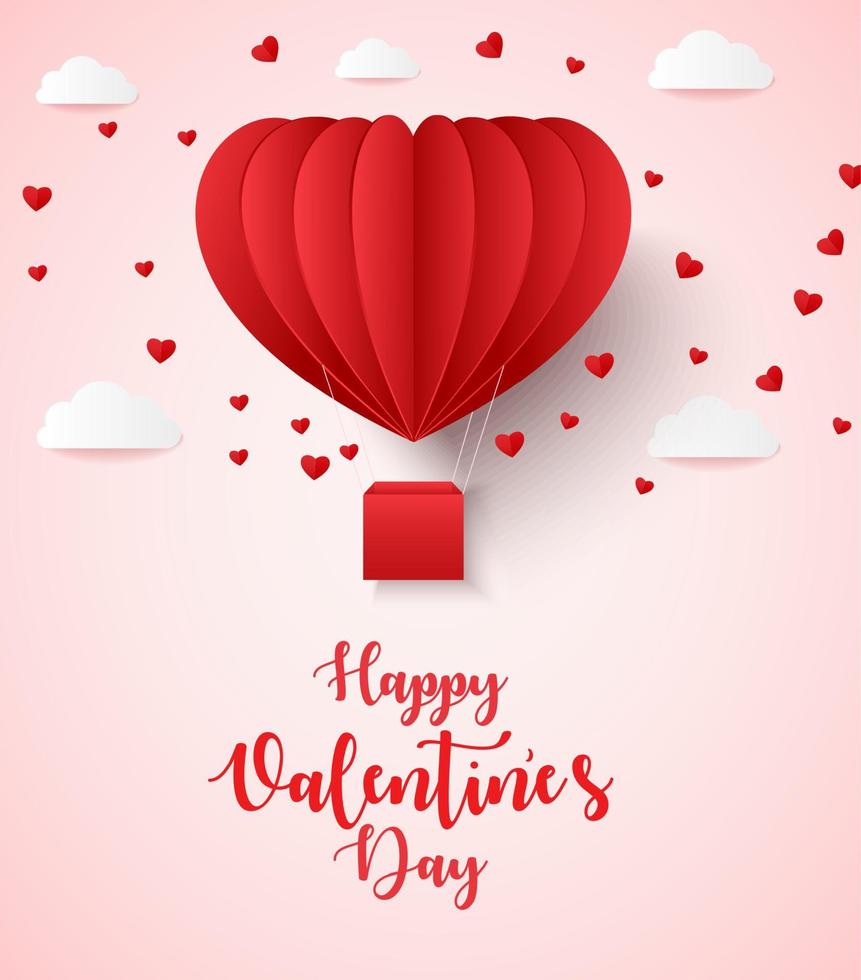 feliz dia de san valentin con globo volador vector