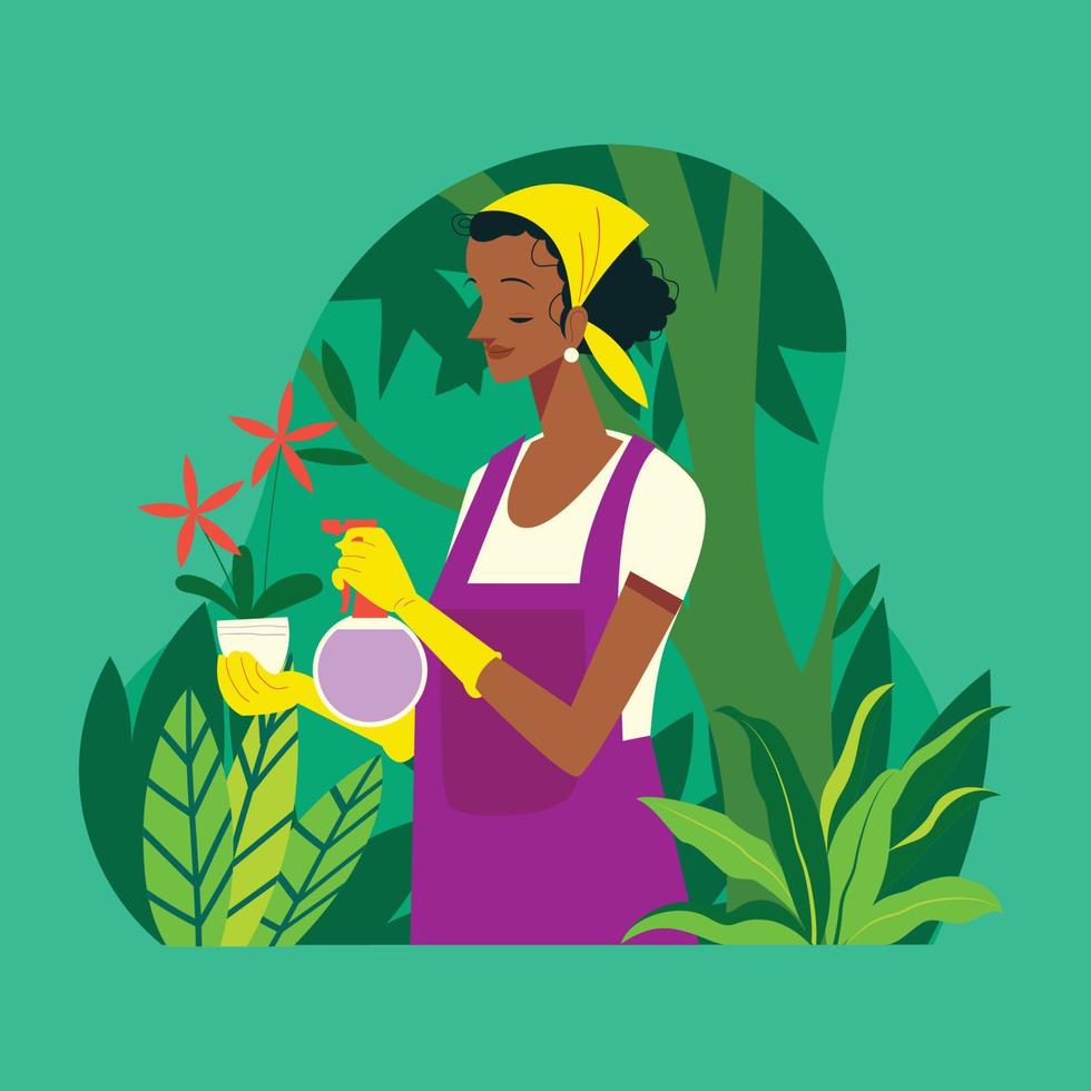 Gardener Girl with Her Plants vector