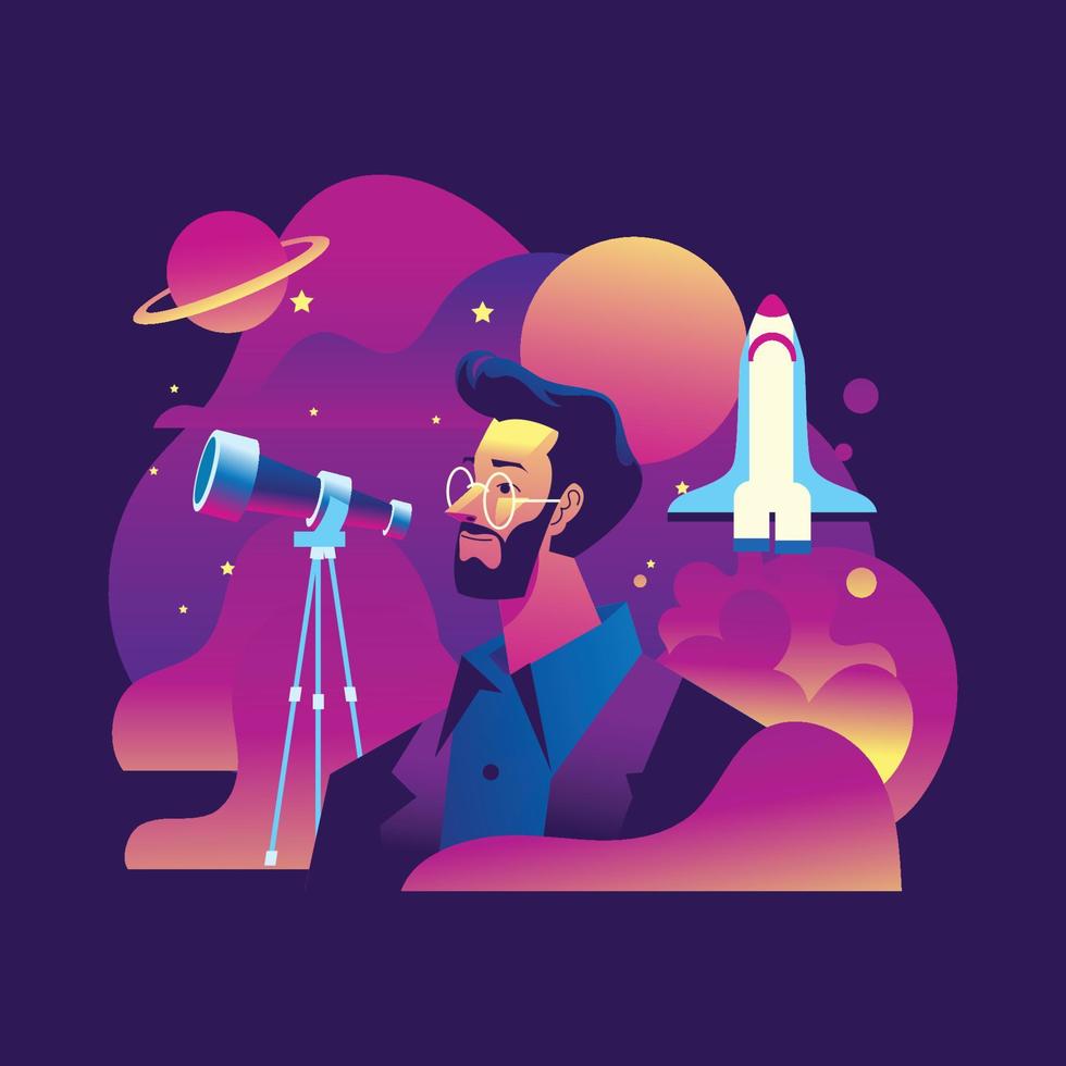 An Astrophysicist and His Telescope vector
