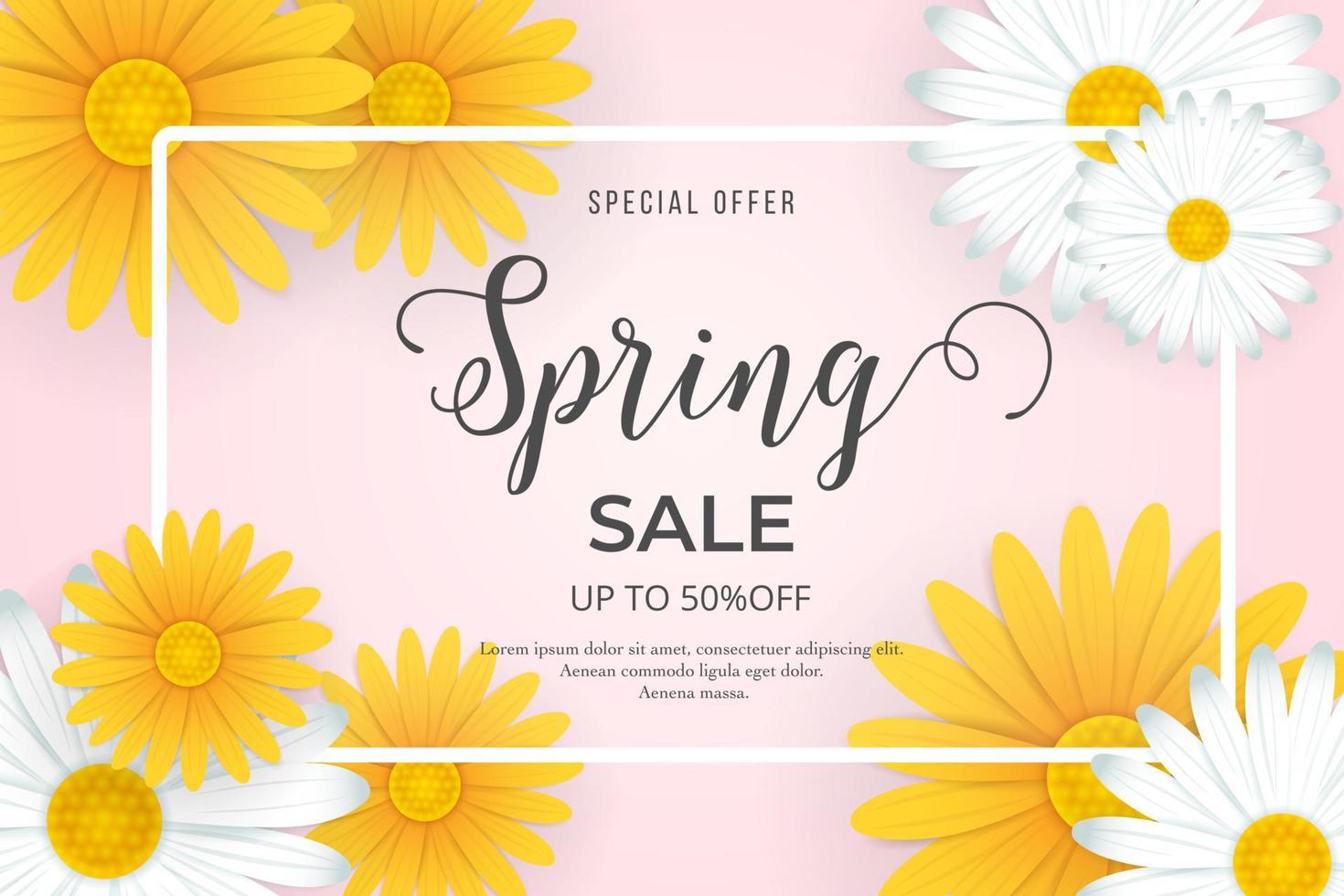 Spring sale background with beautiful yellow and white flowers vector