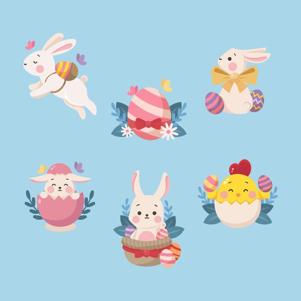 Set of Bunny Easter Sticker vector