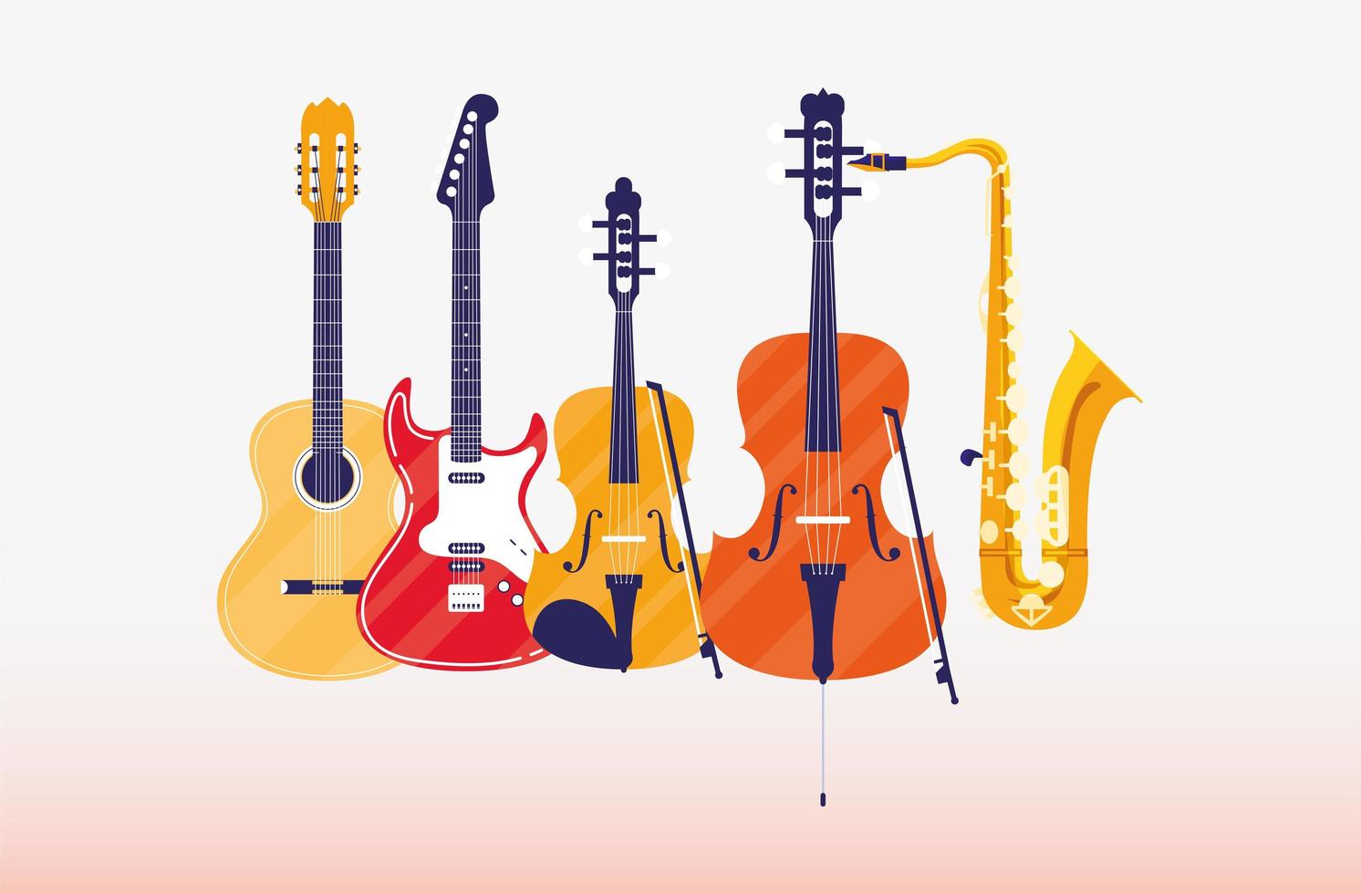 Guitar fiddle cello and saxophone instrument vector design