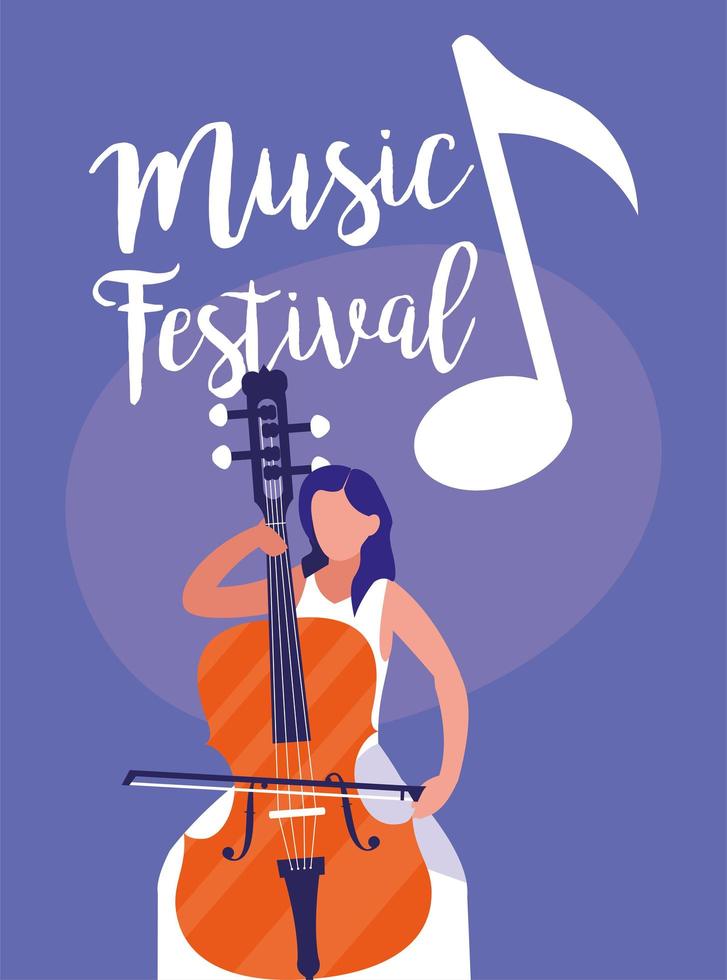 Musician woman with cello of music festival vector design