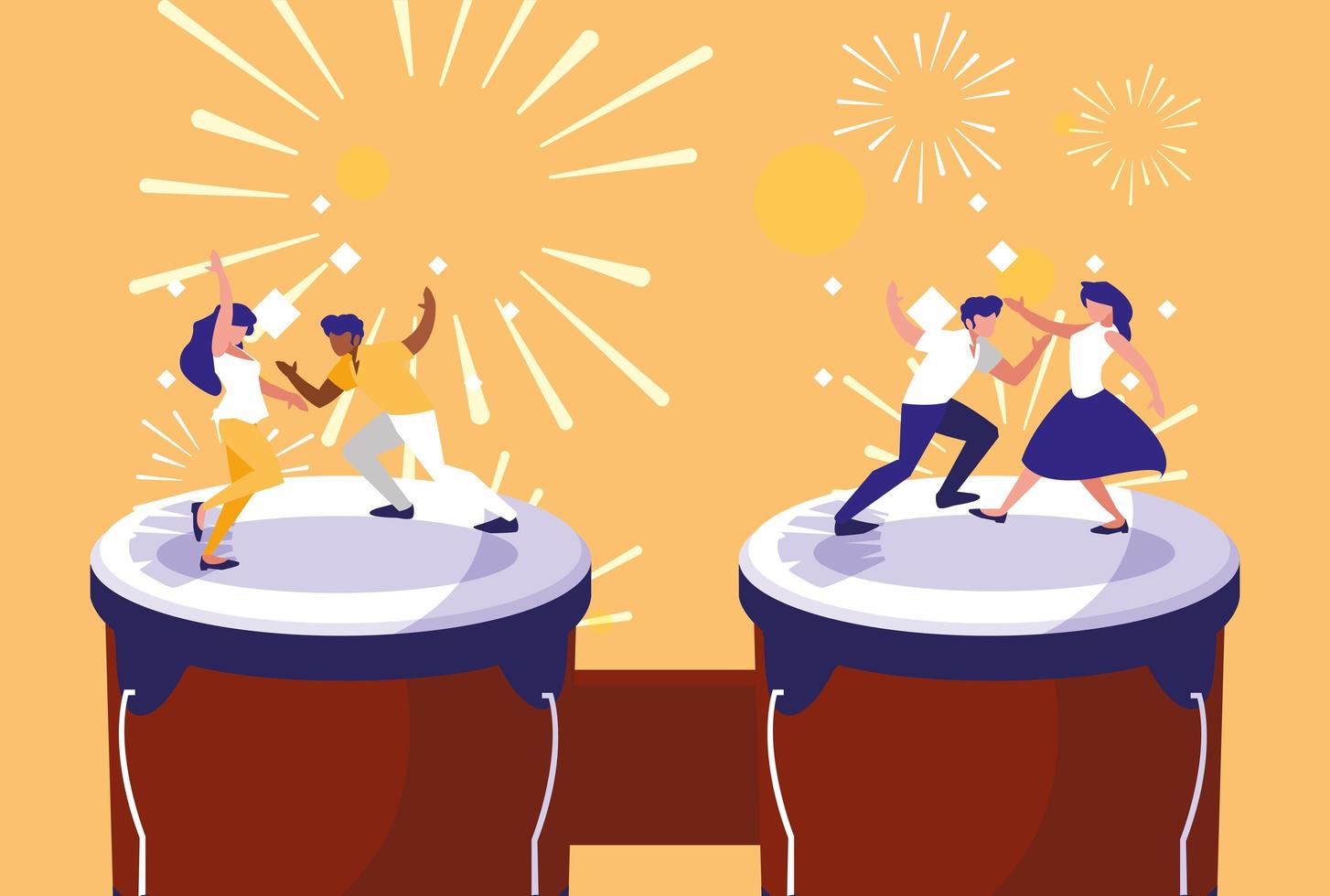 Music festival dancers over drums vector design