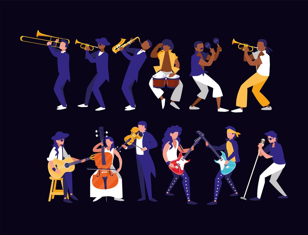 Musicians with instruments of music festival vector design