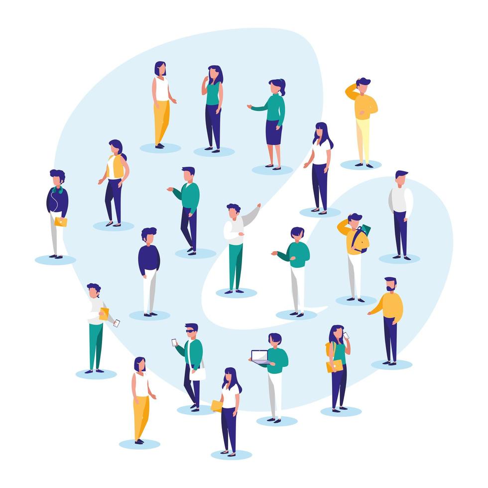 People with laptops and smartphones vector design