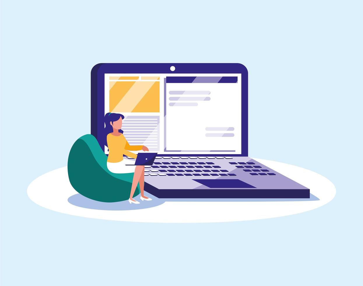 Digital laptop and woman vector design